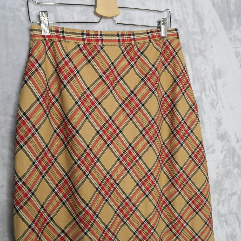SAG HARBOR Tan Plaid Tea Length Skirt Size 14 Lined Academia Preppy - Picture 6 of 12